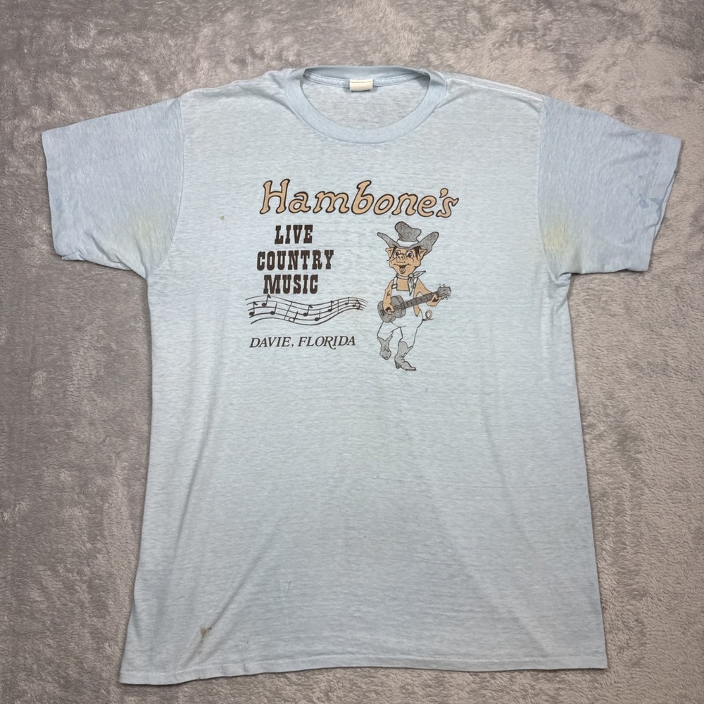 Vintage Thin T Shirt Men XL Blue Hambone's Live Country Music Florida Distressed
